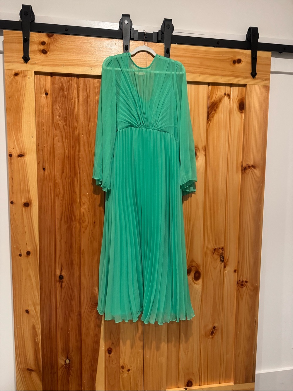 ASOS Emerald Green Pleated Long-Sleeve Midi Dress